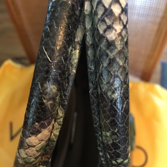 Valentino Leather Expandable Python Snakeskin Embossed Handbag in Green Brown - Picture 12 of 14